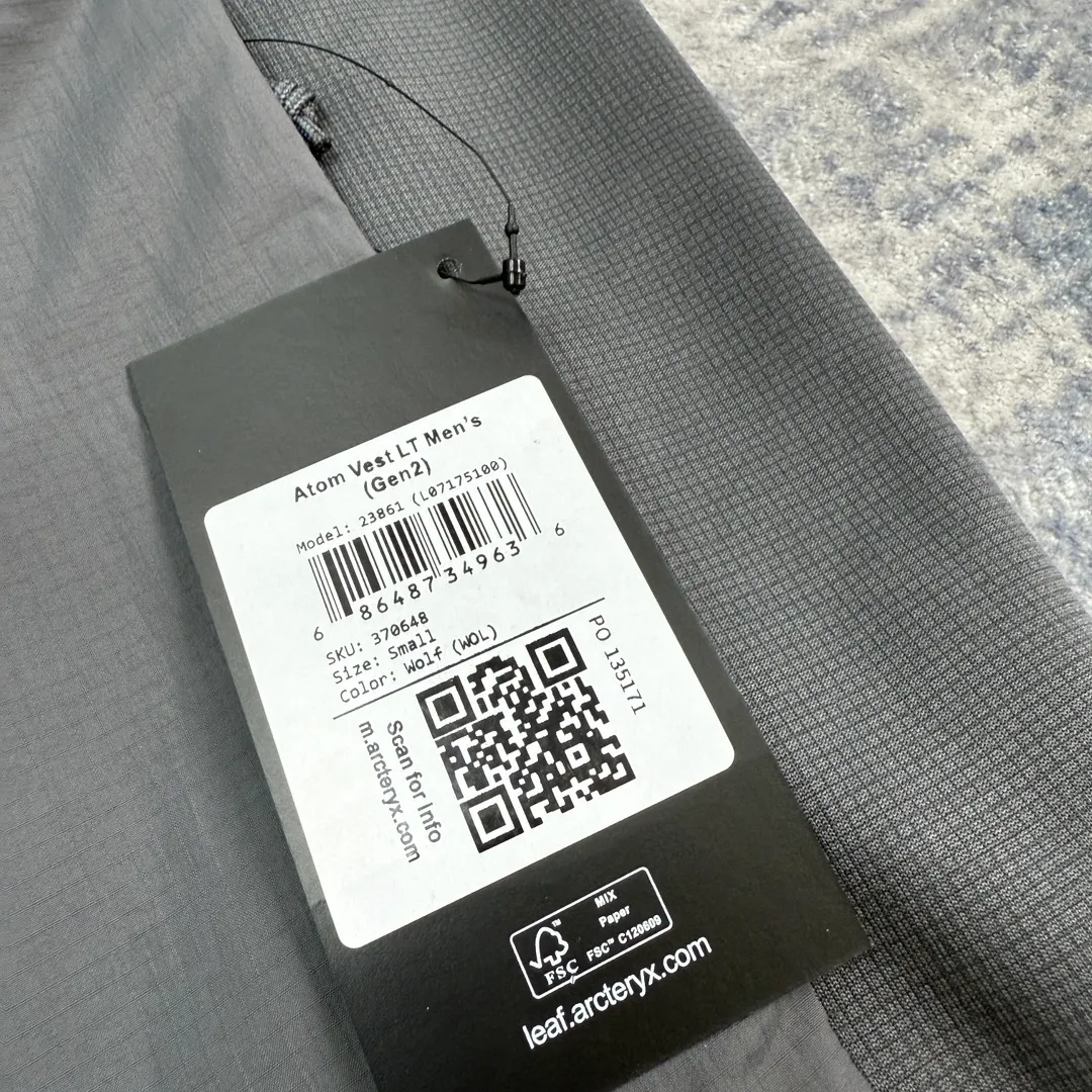 Arcteryx/ ATOM LT Vest Gen 2.1 LEAFSeries 。 ， ， ， ， ， 。 ， ， 。 ：Black Size：S M L XL XXL Size S : 67 44 112 120 M : 69 45 116 140 L : 71 46 120 160 XL: 73 47 124 180 XXL: 75 48 128